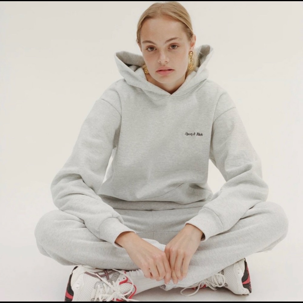 Sporty & Rich Classic Logo Hoodie - Heather Grey M